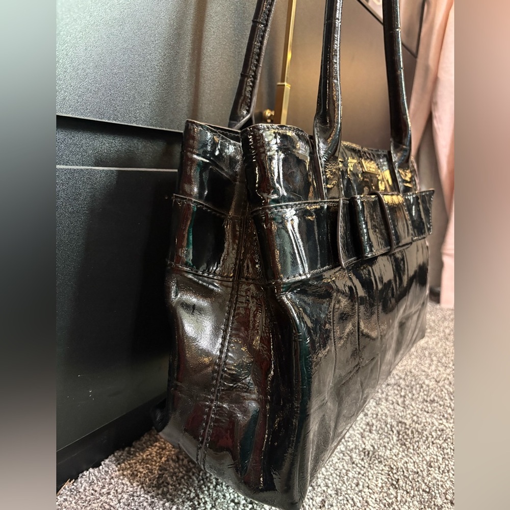 Kate Spade Black Crocodile Embossed Patent Leather Satchel - Picture 6 of 12